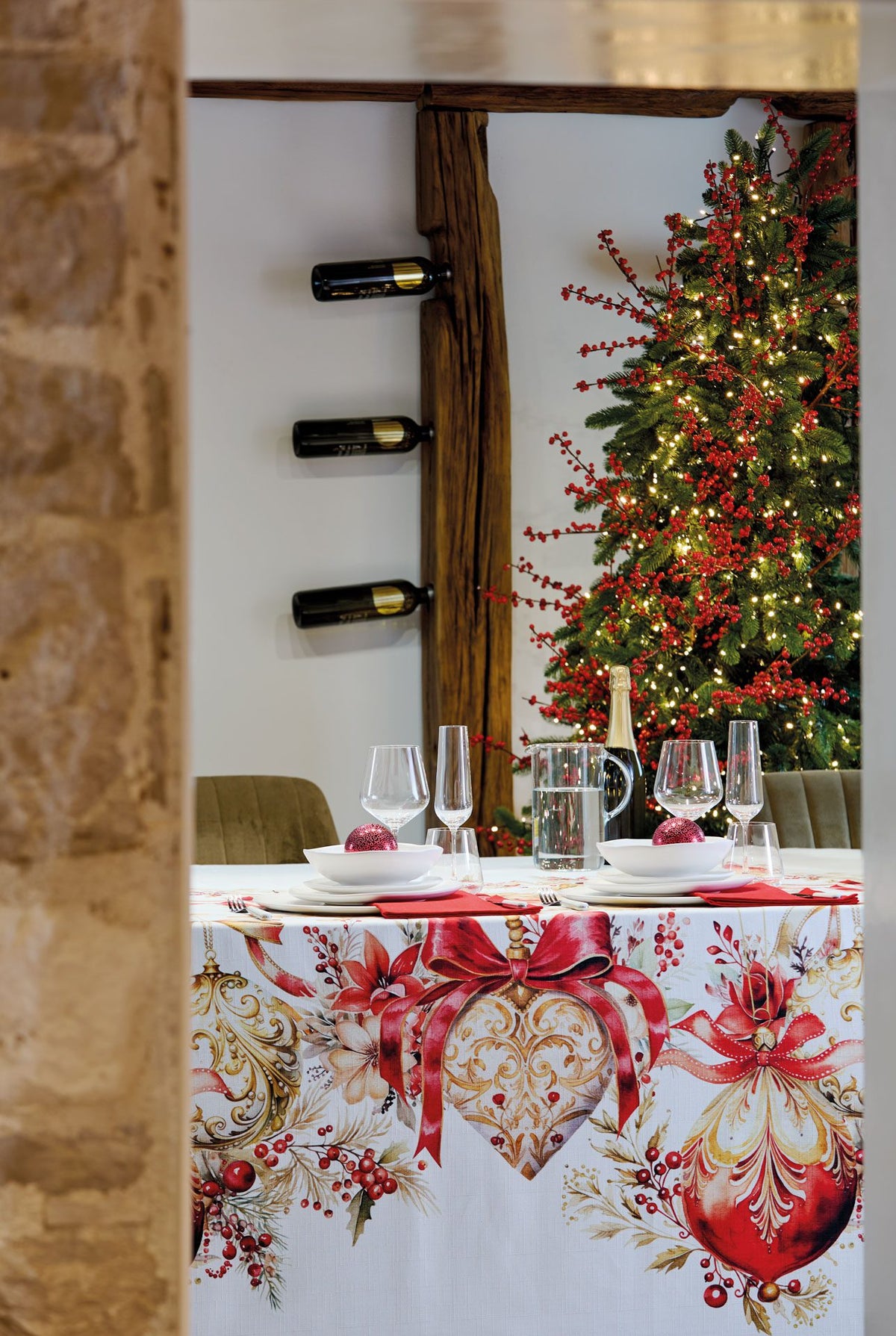 Maison Sucree' Natale Tovaglia e/o Runner In Tessuto Antimacchia Stampato Preziosi