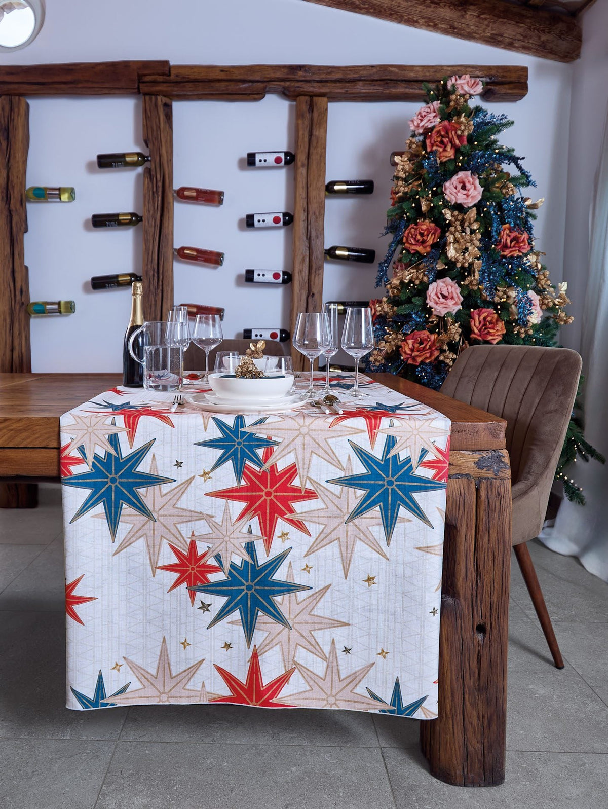 Maison Sucree' Natale Tovaglia e/o Runner In Tessuto Antimacchia Stampato Stelline
