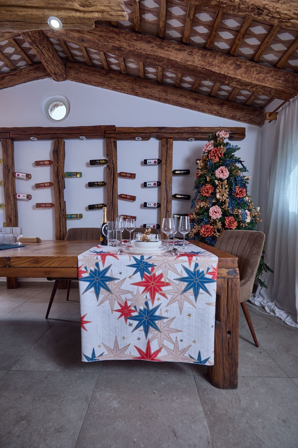 Maison Sucree' Natale Tovaglia e/o Runner In Tessuto Antimacchia Stampato Stelline