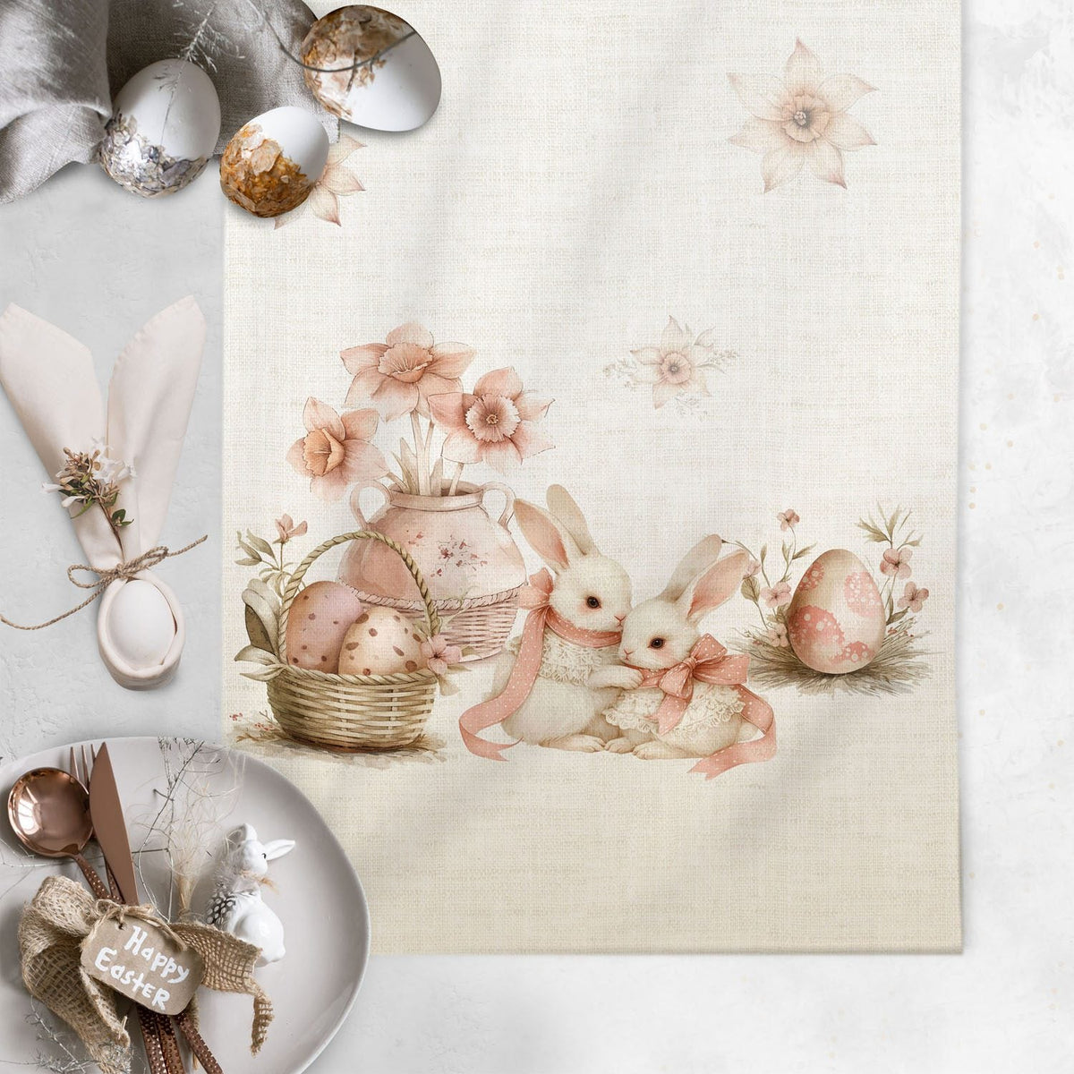 Casa Anversa Tovaglia Di Pasqua In Tessuto Antimacchia Stampato Shabby