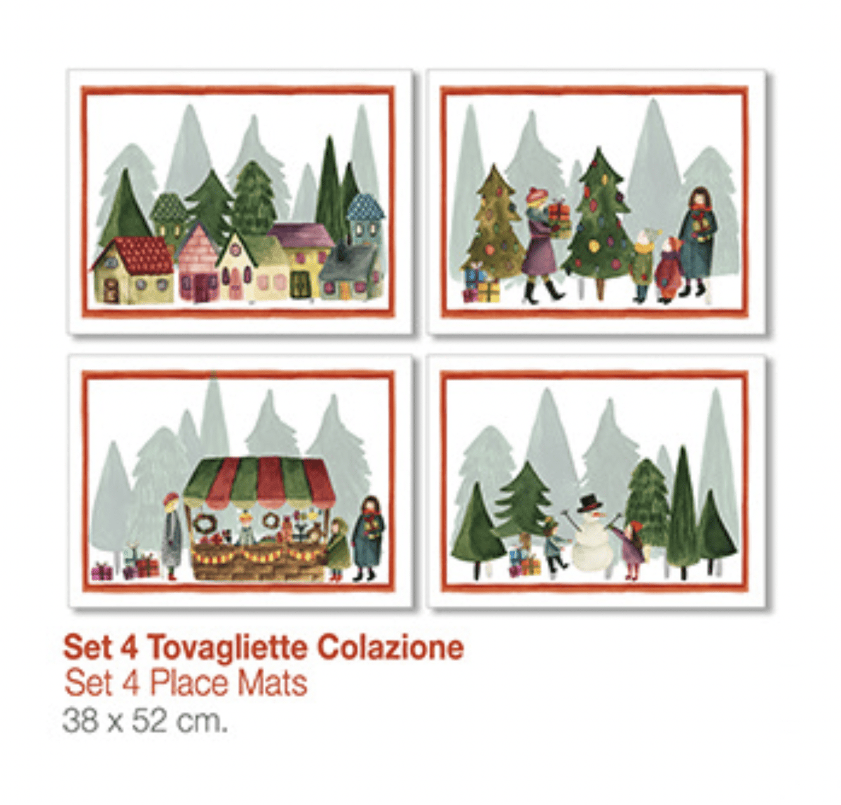 Napking Set 4 Americane Natalizie In Raso Di Cotone Antimacchia Winterland