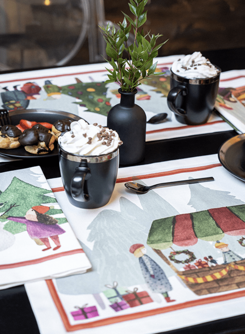 Napking Set 4 Americane Natalizie In Raso Di Cotone Antimacchia Winterland