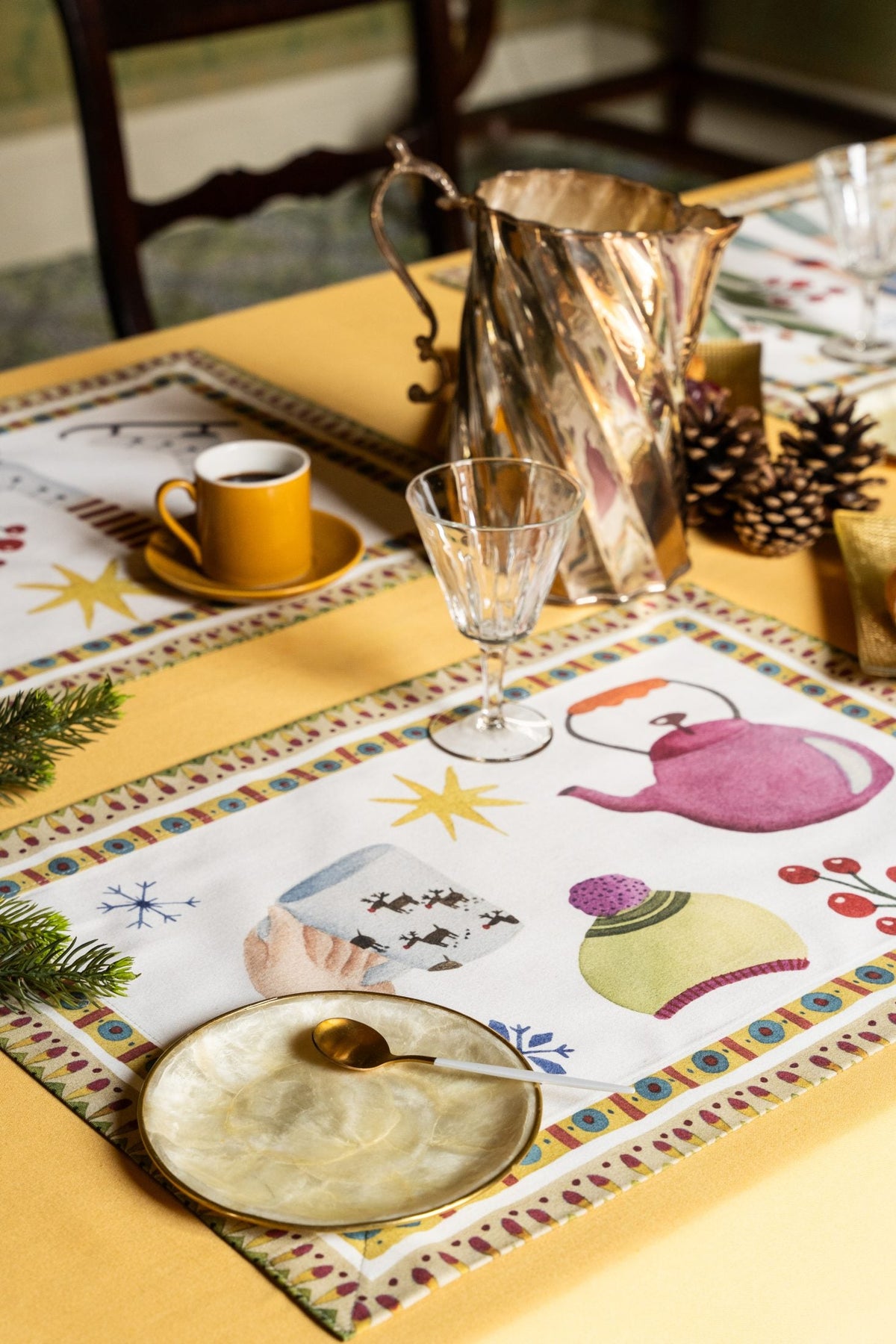 Napking Set 4 Americane Natalizie In Raso Di Cotone Antimacchia Winterparty