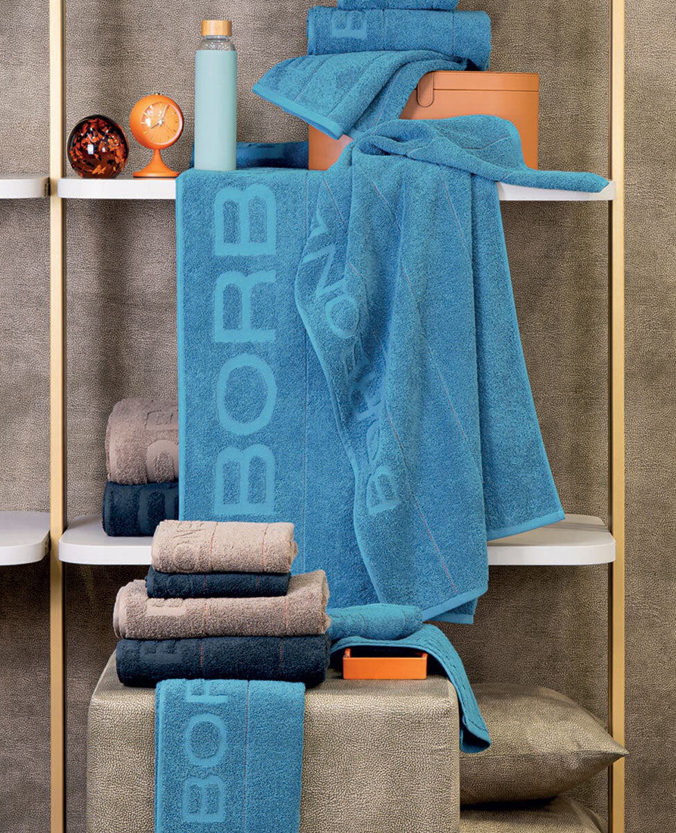 Borbonese Home Set Asciugamani 1+1 In Spugna Di Cotone Gessato