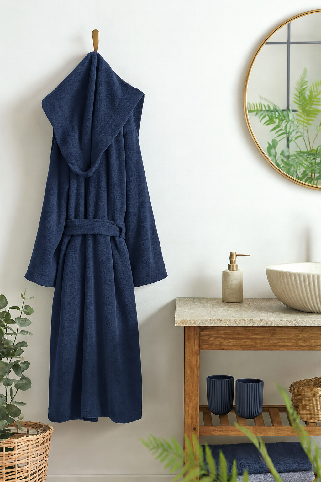 Riviera Accappatoio Con Cappuccio In Microspugna Soft Blu Navy