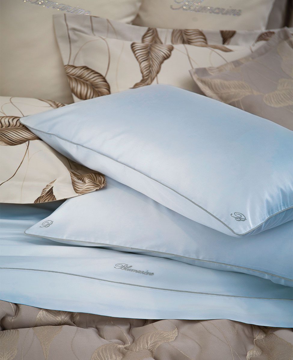 Blumarine Completo Lenzuola Matrimoniale In Raso Di Cotone Profilo Blu
