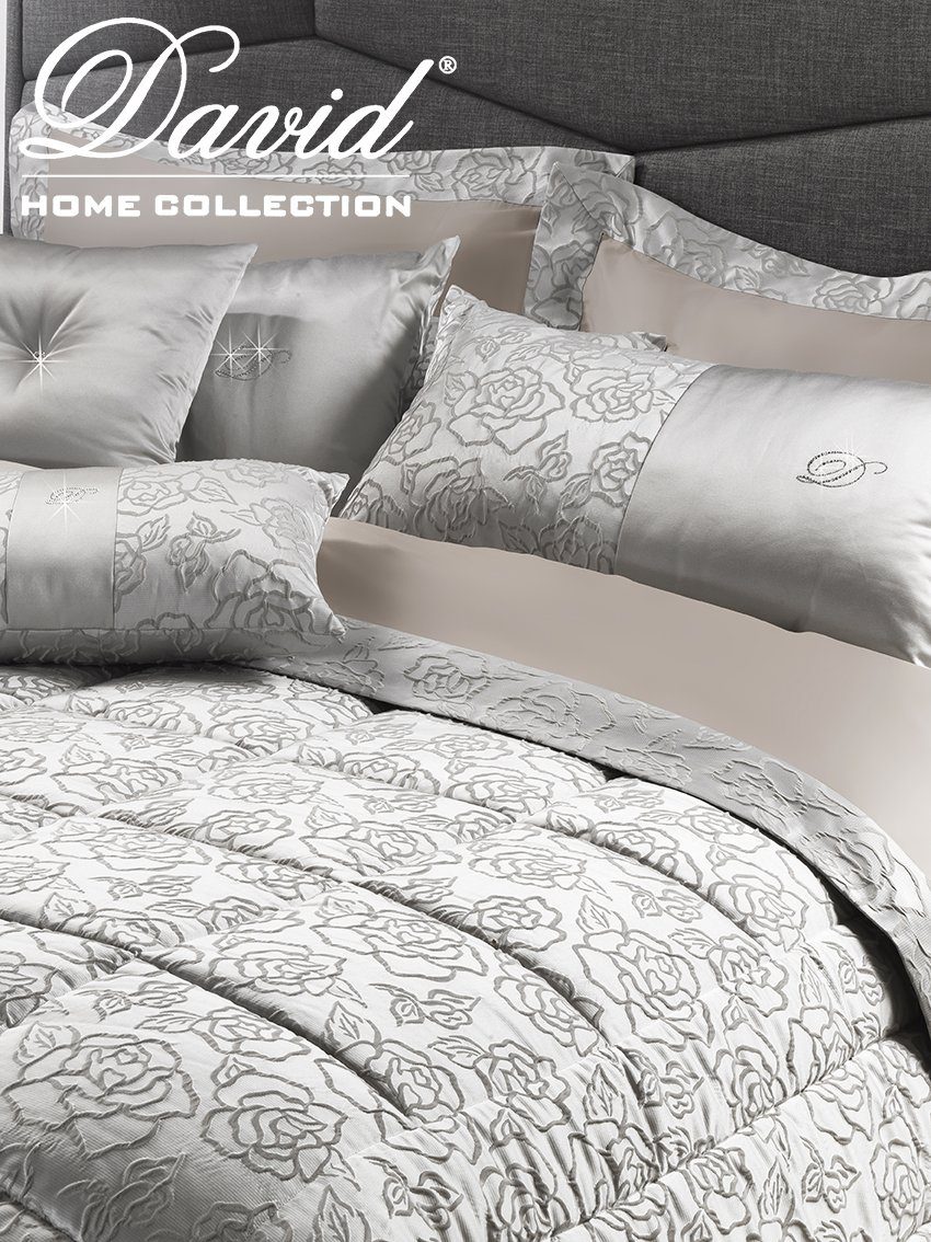 David Home Completo Lenzuola Matrimoniale In Raso Di Cotone Con Bordo Rose Jacquard Alba