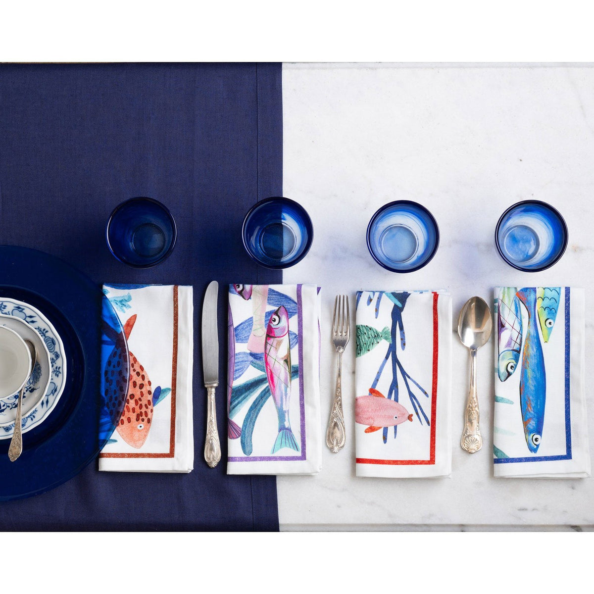 Tessitura Toscana Telerie 4Dinner Set 4 Tovaglioli In Cotone Stampato Altomare