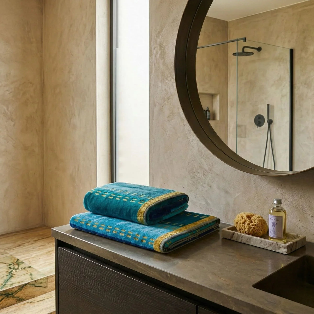 Carrara Set Asciugamani 1+1 In Spugna Di Cotone Velour Ibiza