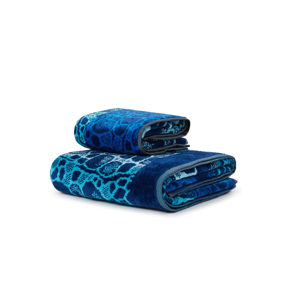 Carrara Set Asciugamani 1+1 In Spugna Di Cotone Velour Ocean