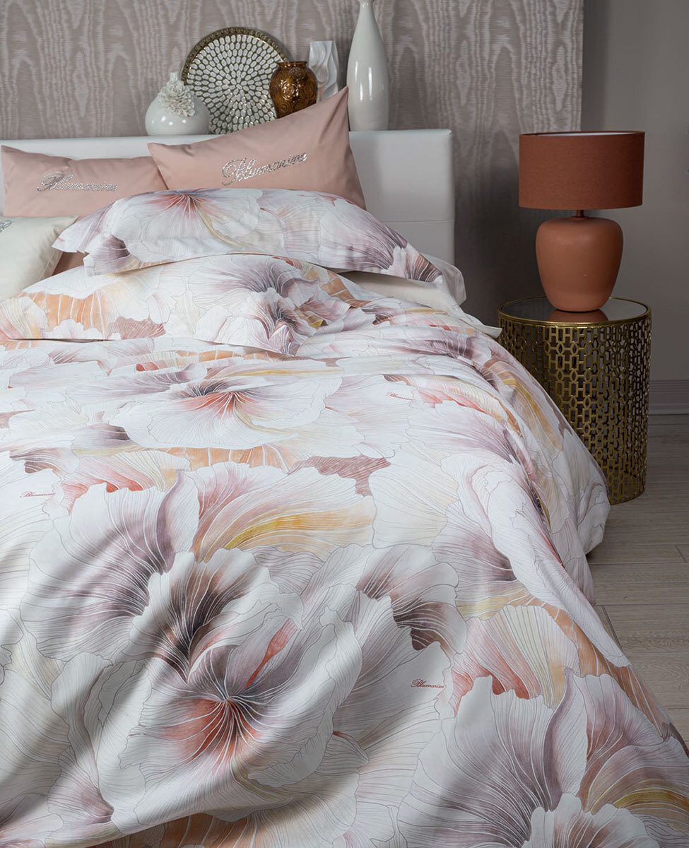 Blumarine Completo Copripiumino Matrimoniale In Raso Di Cotone Bella Di Notte