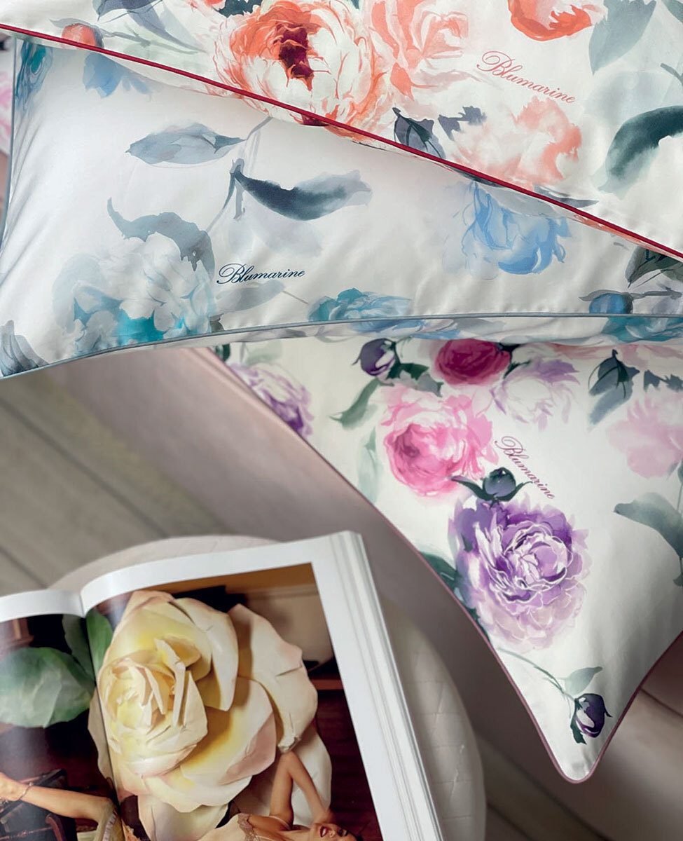 Blumarine Completo Copripiumino Matrimoniale In Raso Di Cotone Biancofiore