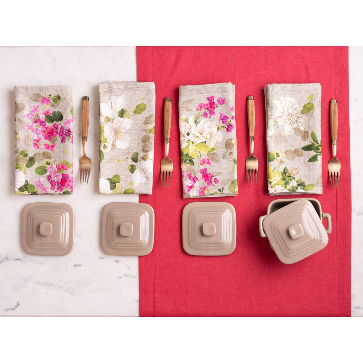 Tessitura Toscana Telerie 4Dinner Set 4 Tovaglioli In Cotone Stampato Blossom