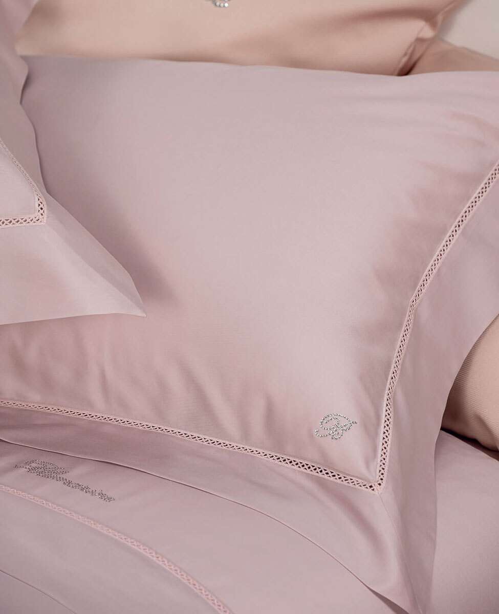 Blumarine Completo Copripiumino Matrimoniale In Raso Di Cotone Blu Notte
