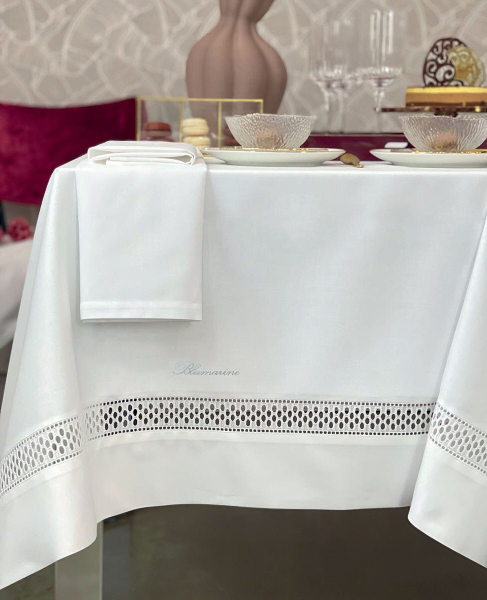 Blumarine Tovaglia In Misto Cotone Porcellana