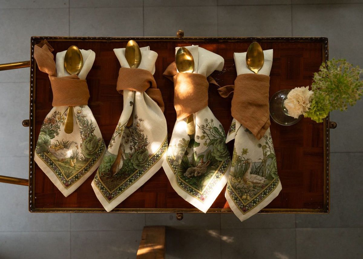 Tessitura Toscana Telerie 4Dinner Set 4 Tovaglioli In Lino Stampato Bunny Garden