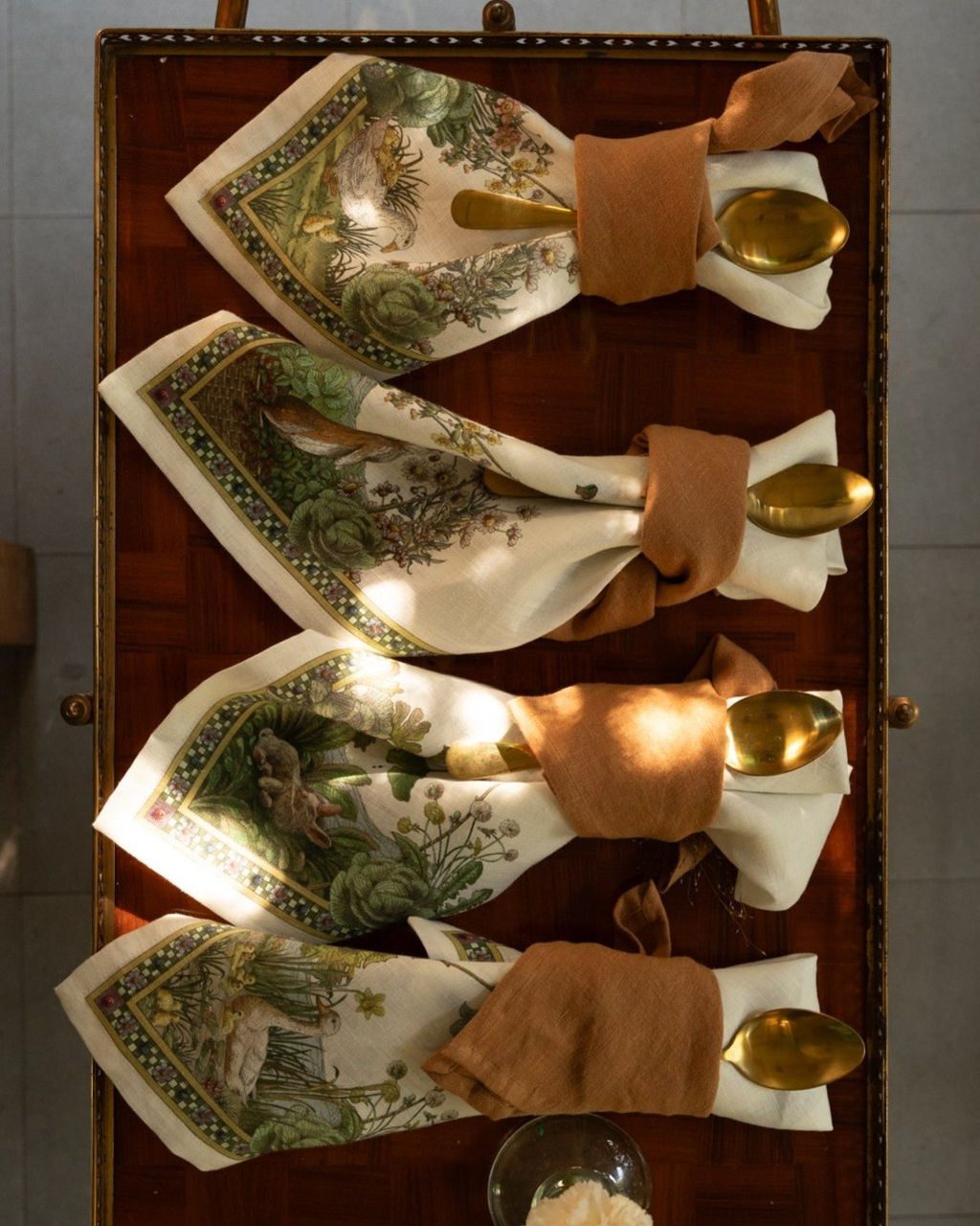 Tessitura Toscana Telerie 4Dinner Set 4 Tovaglioli In Lino Stampato Bunny Garden