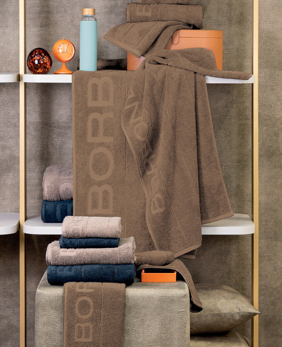 Borbonese Home Set Asciugamani 1+1 In Spugna Di Cotone Gessato