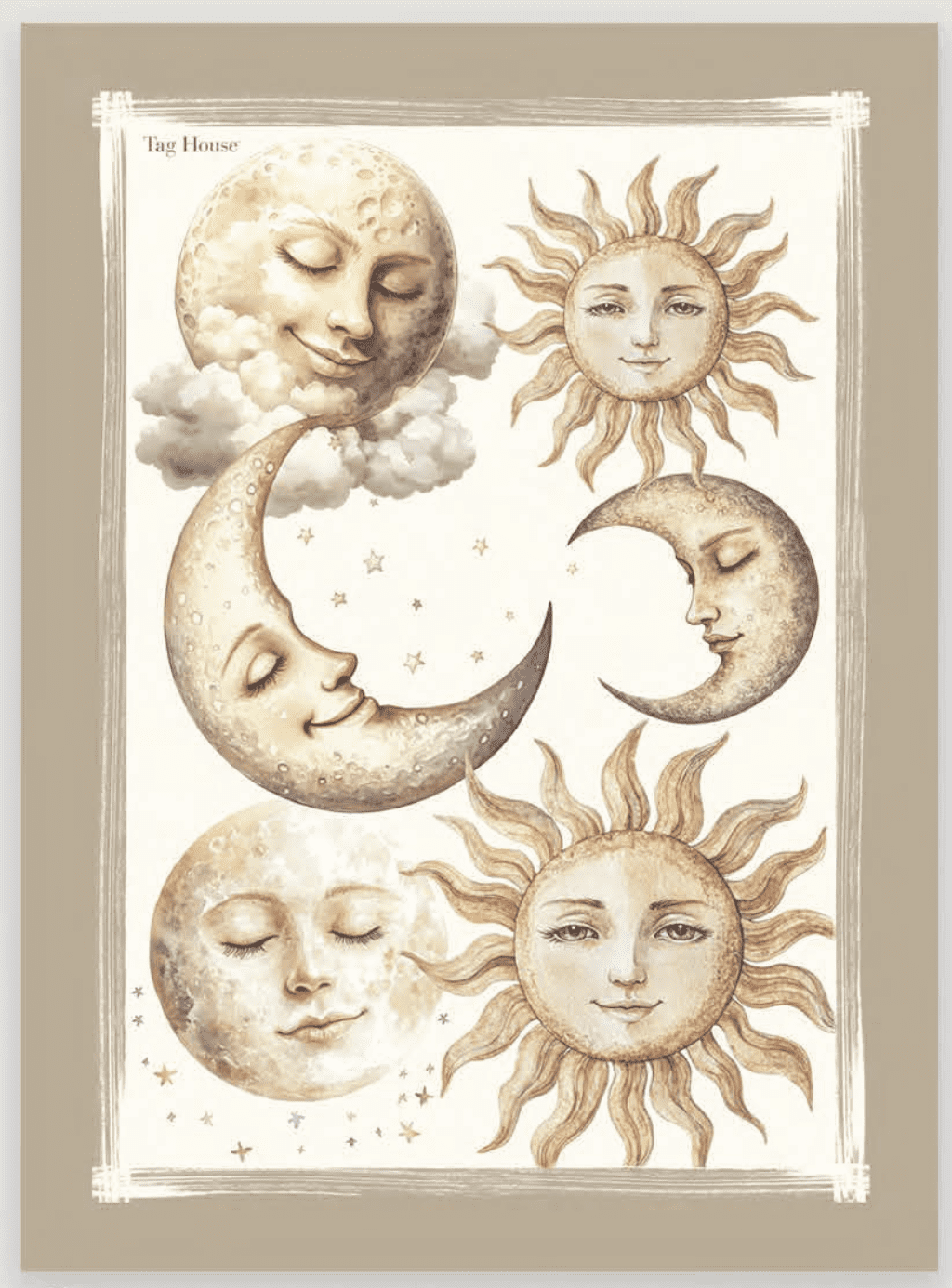 Tag House Artissima Strofinaccio In Cotone Stampato 4012 Sole Luna