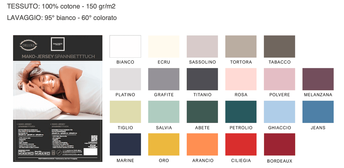 Daunex Lenzuolo Per Sotto Con Angoli Matrimoniale Elasticizzato In Jersey Mako Deluxe