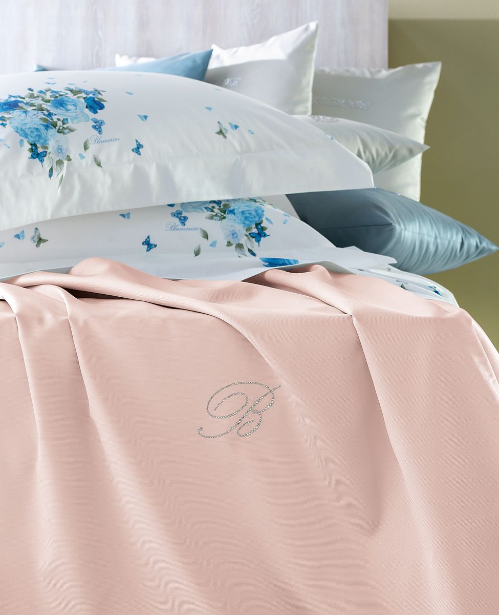 Blumarine Copriletto Liscio Matrimoniale Con Logo In Cristalli Note Blu