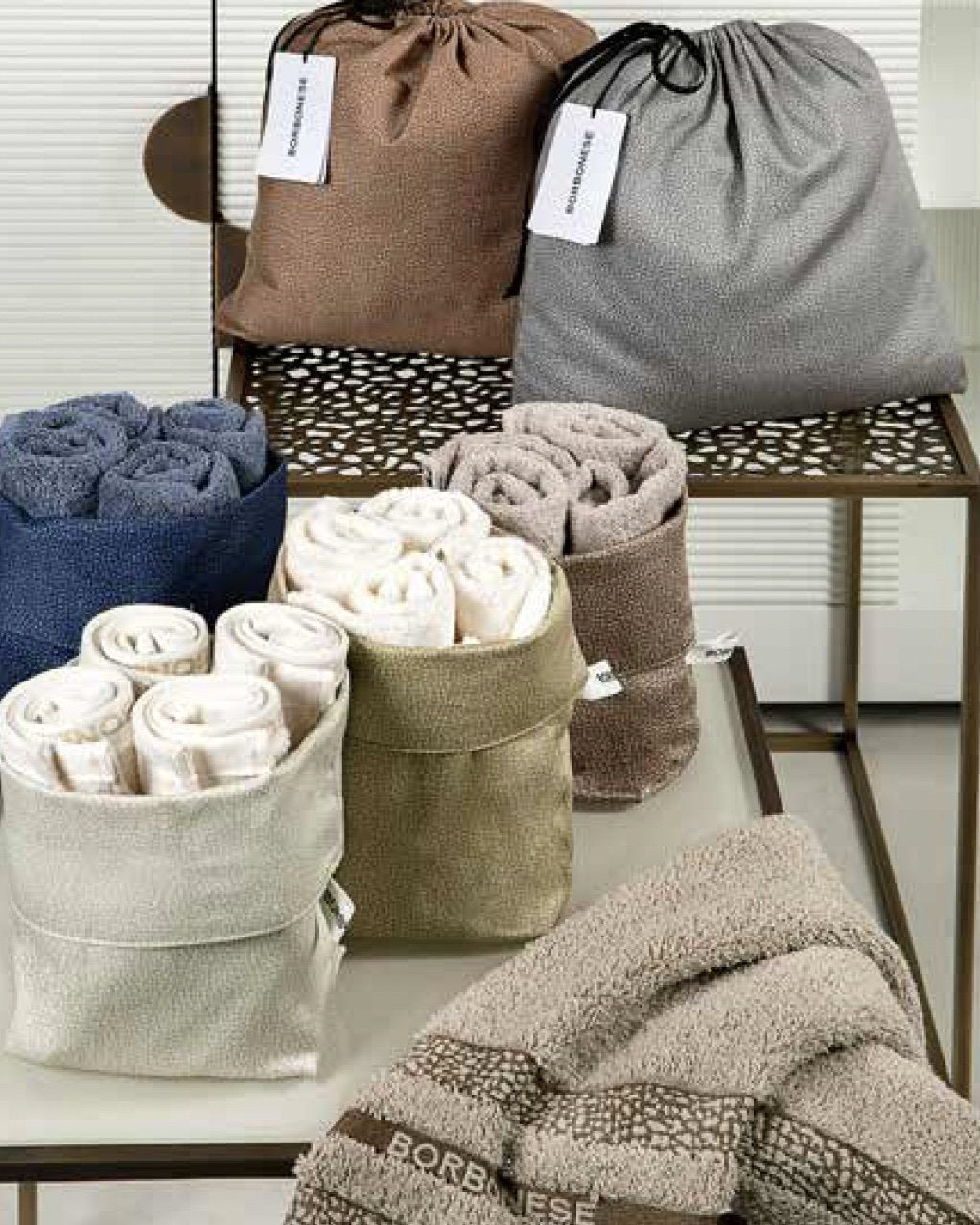 Borbonese Cestino Basket con 4 Lavette in spugna Minimal