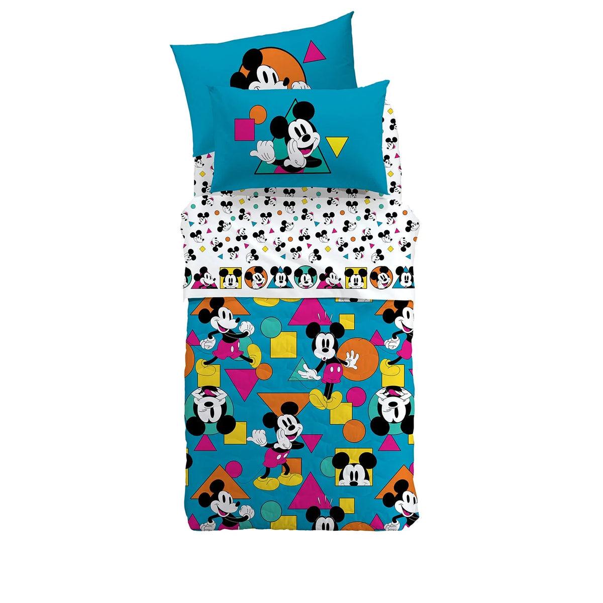 Caleffi Completo Lenzuola Singolo in cotone Mickey Geo