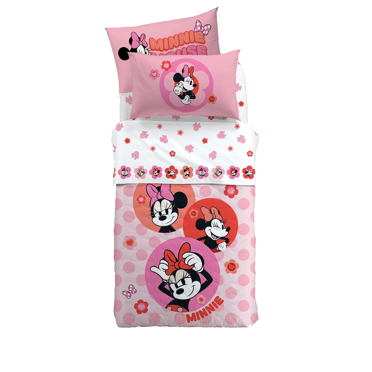 Caleffi Completo Lenzuola Singolo in cotone Minnie Flowers