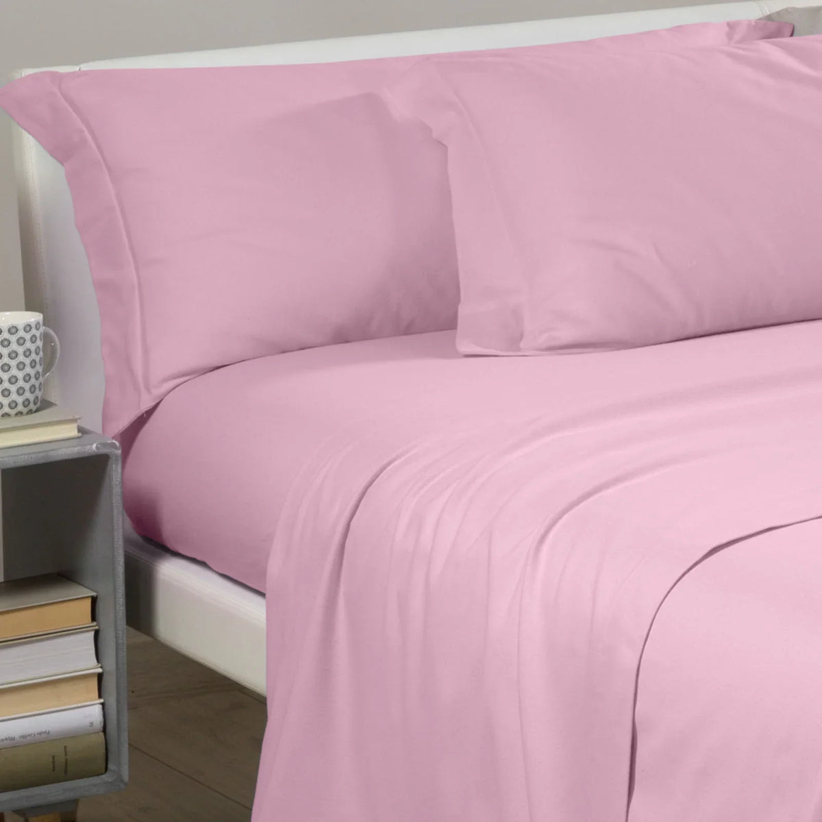 Caleffi Completo Lenzuola Matrimoniale In Flanella Tinta Unita Rosa