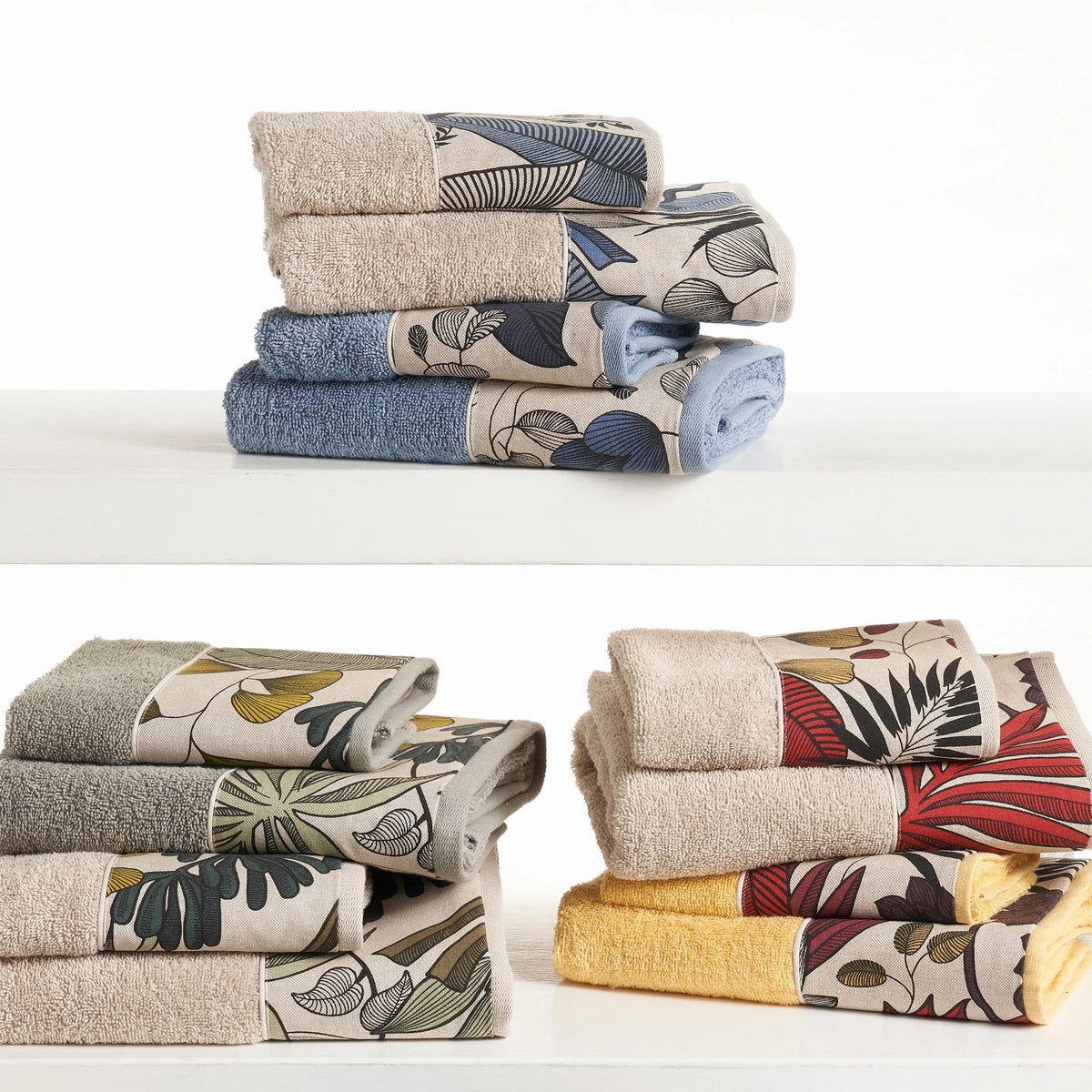 Creole Home Set Asciugamani 1+1 In Spugna Di Cotone Con Bordo Cotone Fantasia Liberty