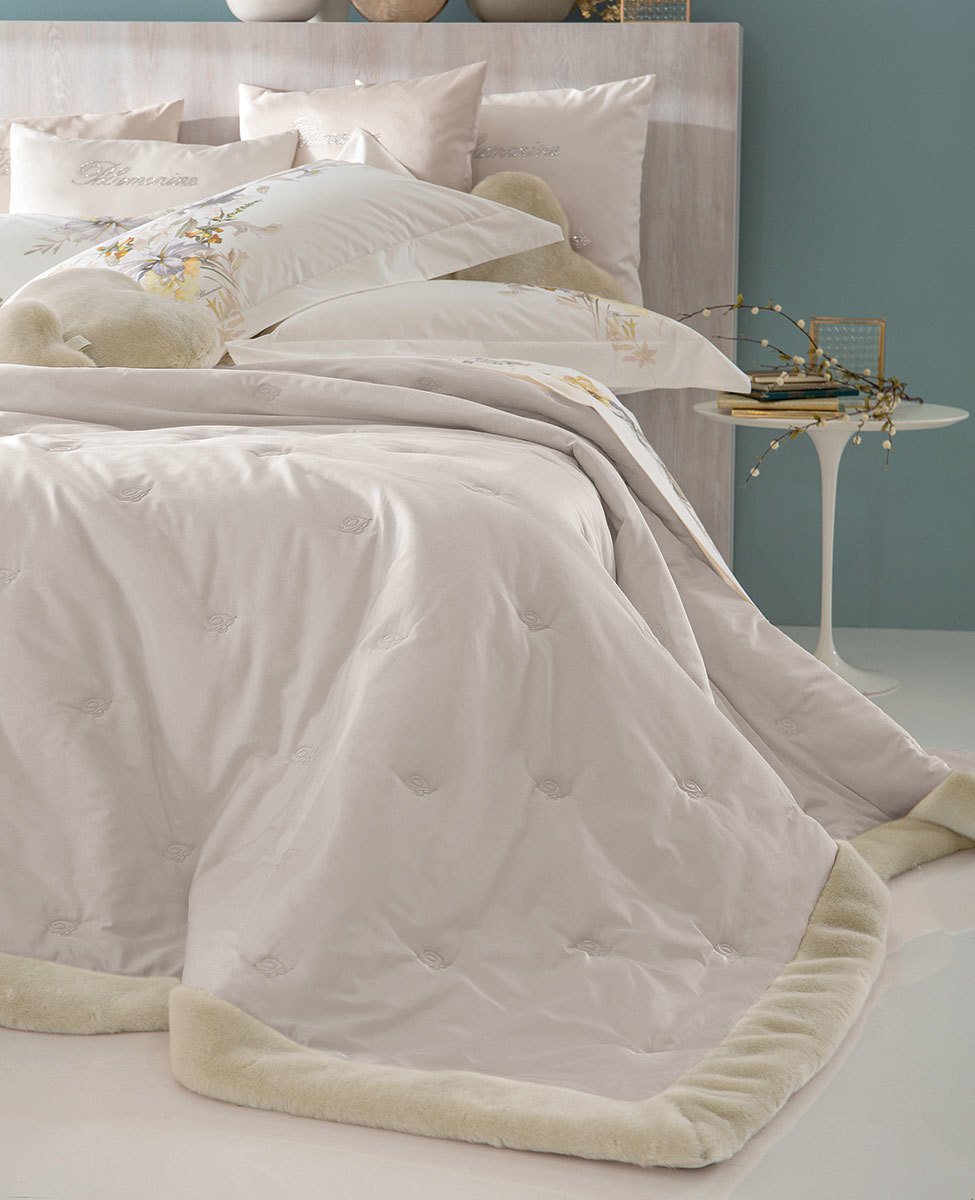 Blumarine Copriletto Trapuntato Matrimoniale Taffeta' Con Bordo Pelliccia Eden