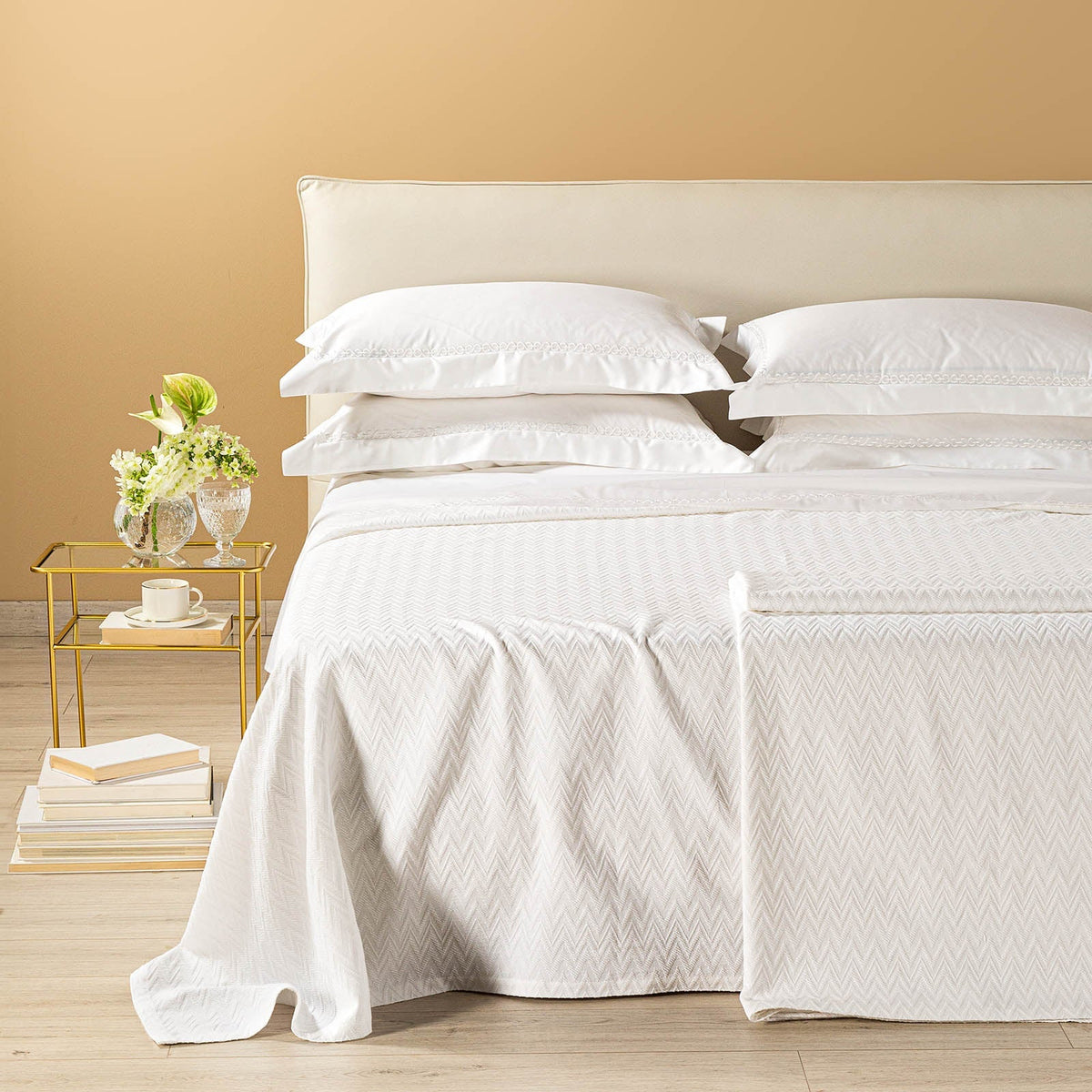 Caleffi Copriletto Liscio Matrimoniale In Tessuto Jacquard Chevron Laguna