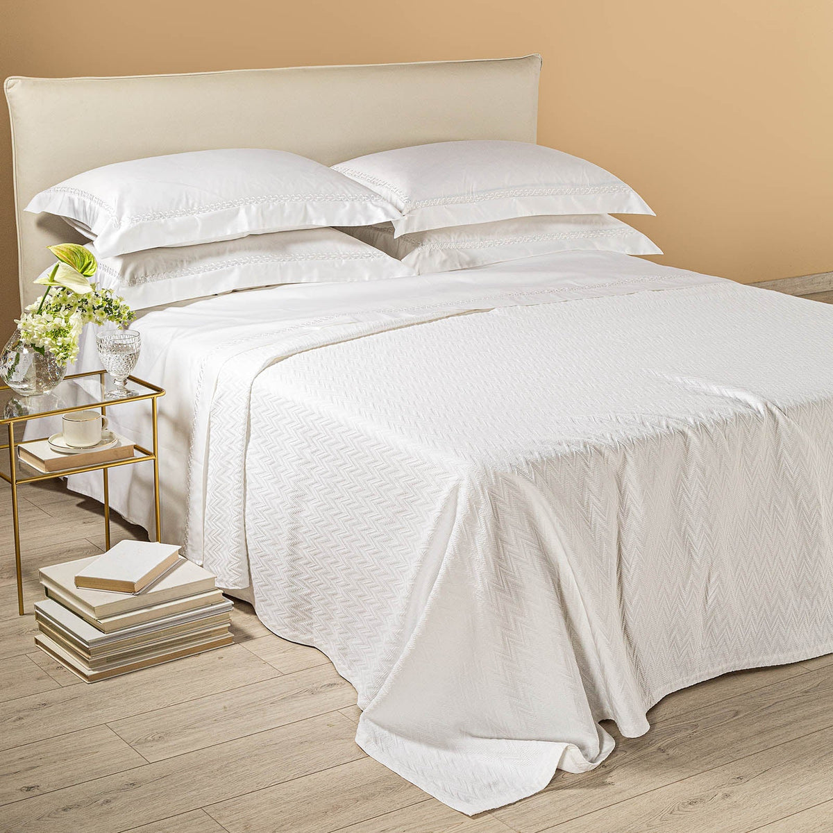 Caleffi Copriletto Liscio Matrimoniale In Tessuto Jacquard Chevron Laguna
