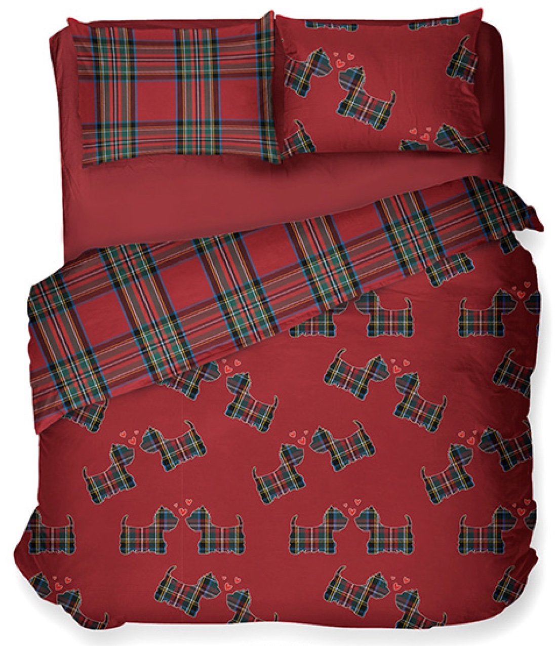 Daunex Parure Copripiumino Infinity Cotone Stampato Doubleface Cuccioli Tartan Rosso