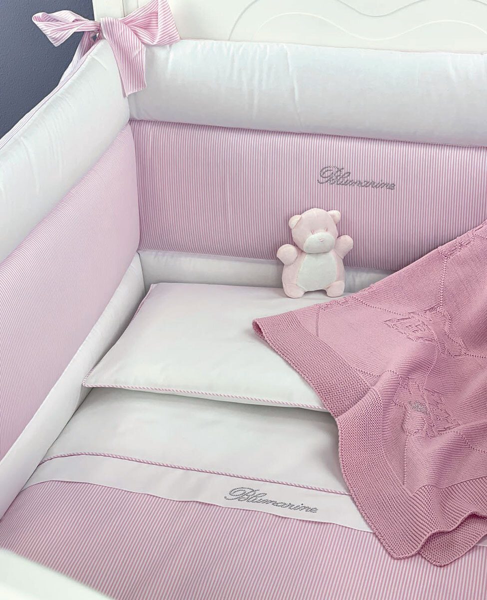 Blumarine Baby Completo Copripiumino Lettino Con Paracolpi In Percalle Di Cotone Navy