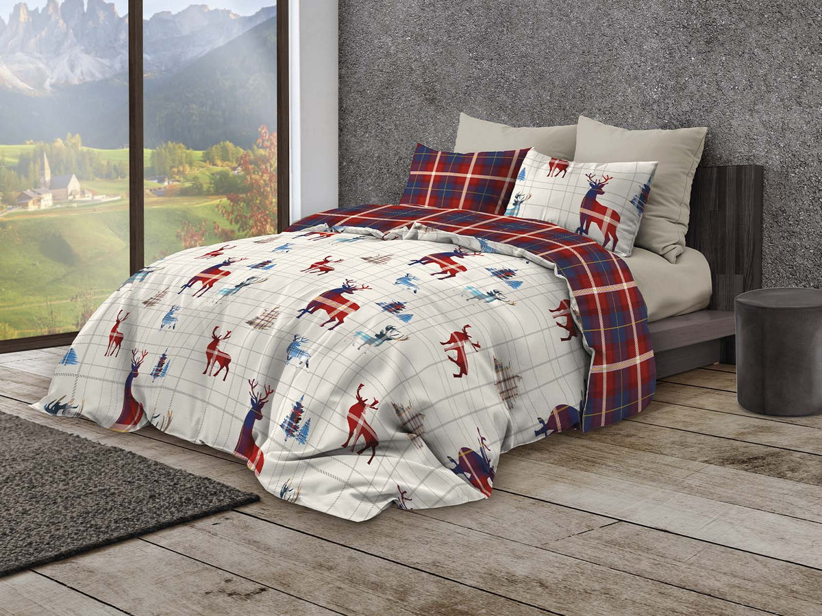 Daunex Parure Copripiumino Double Face In Cotone Stampato Alpino