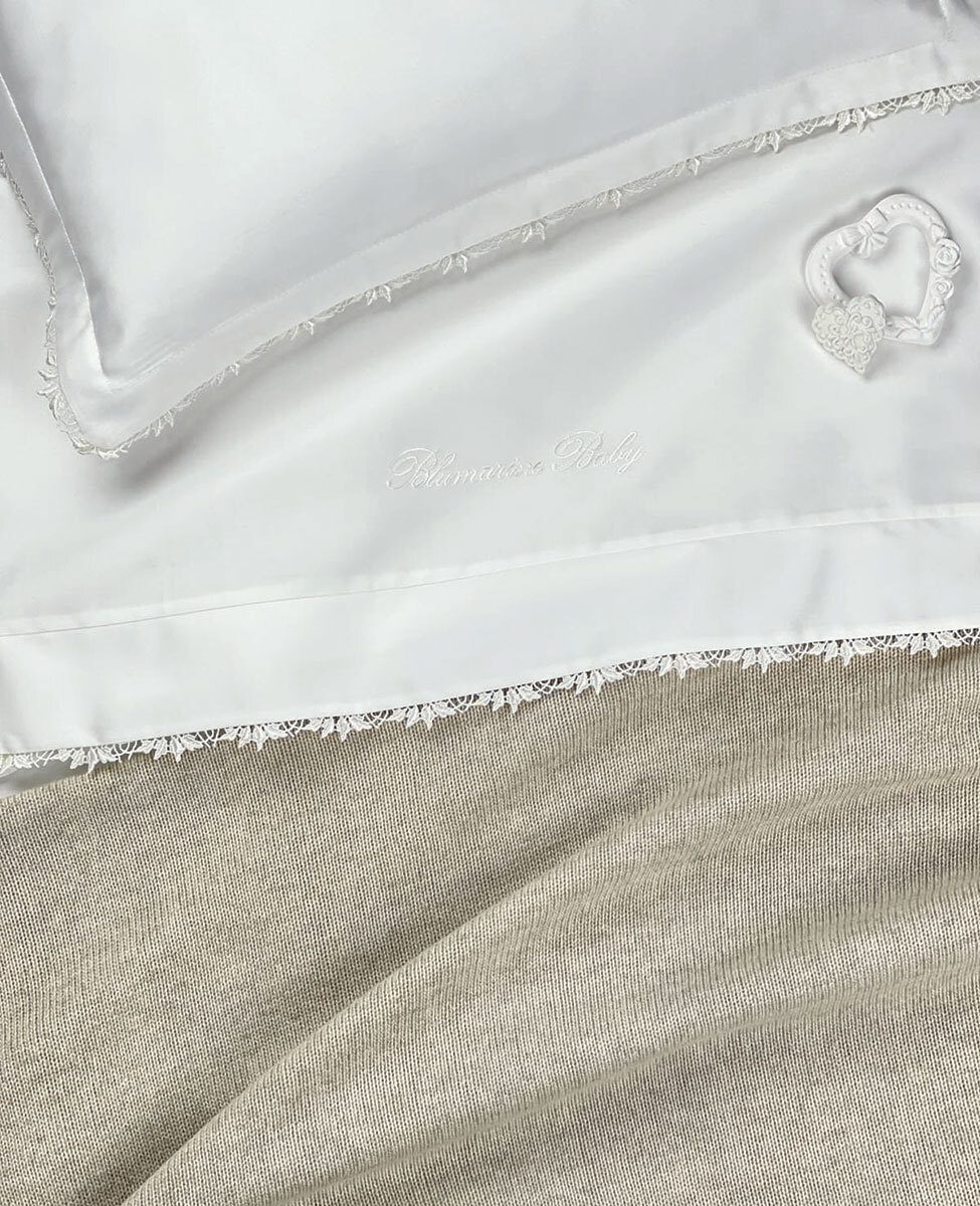 Blumarine Baby Completo Lenzuola Culla In Raso Di Cotone Baby Dettagli