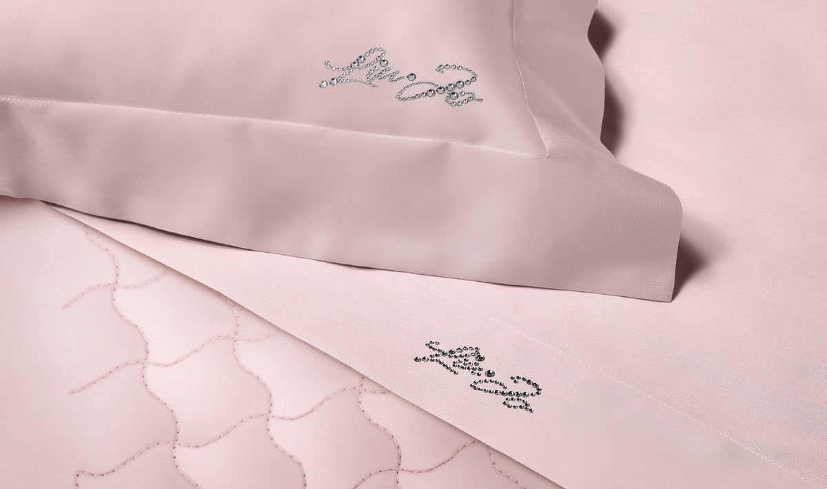 Liu Jo Completo Lenzuola Matrimoniale In Raso Di Cotone Con Logo Swarovski Basico Ll2615