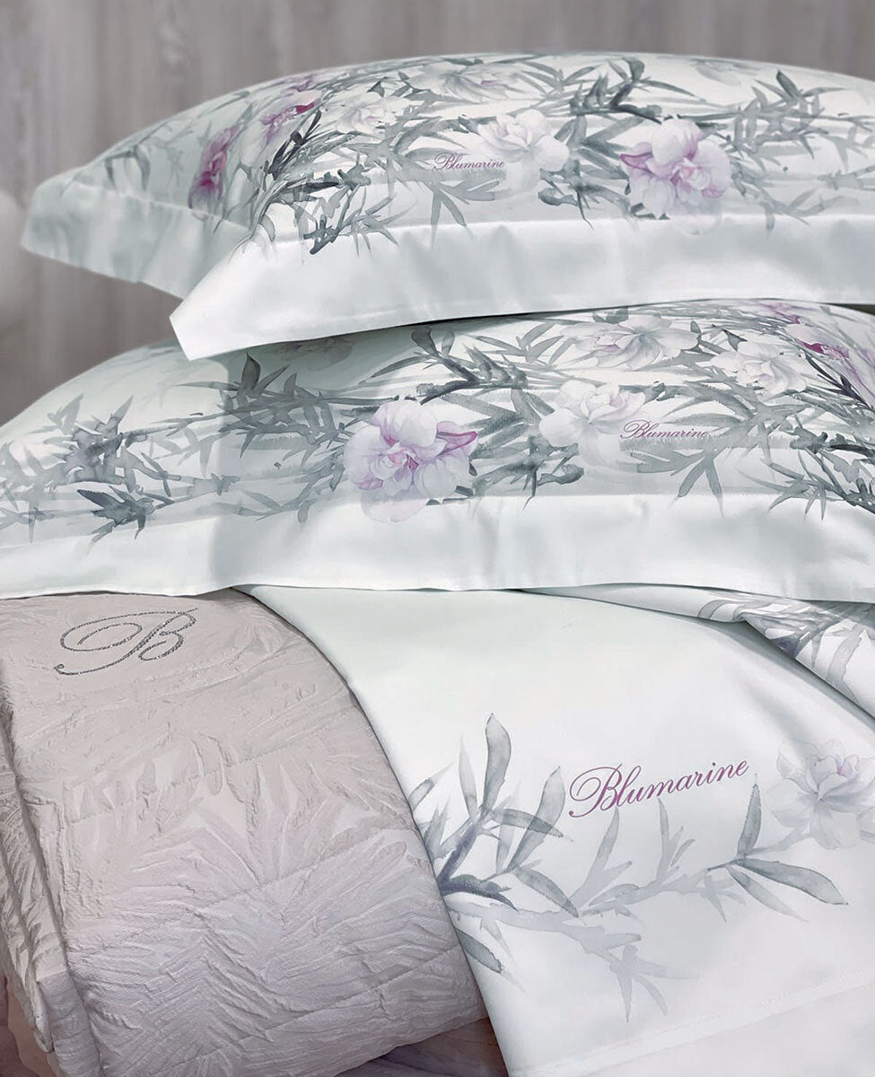 Blumarine Completo Lenzuola Matrimoniale In Raso Di Cotone Orchidea