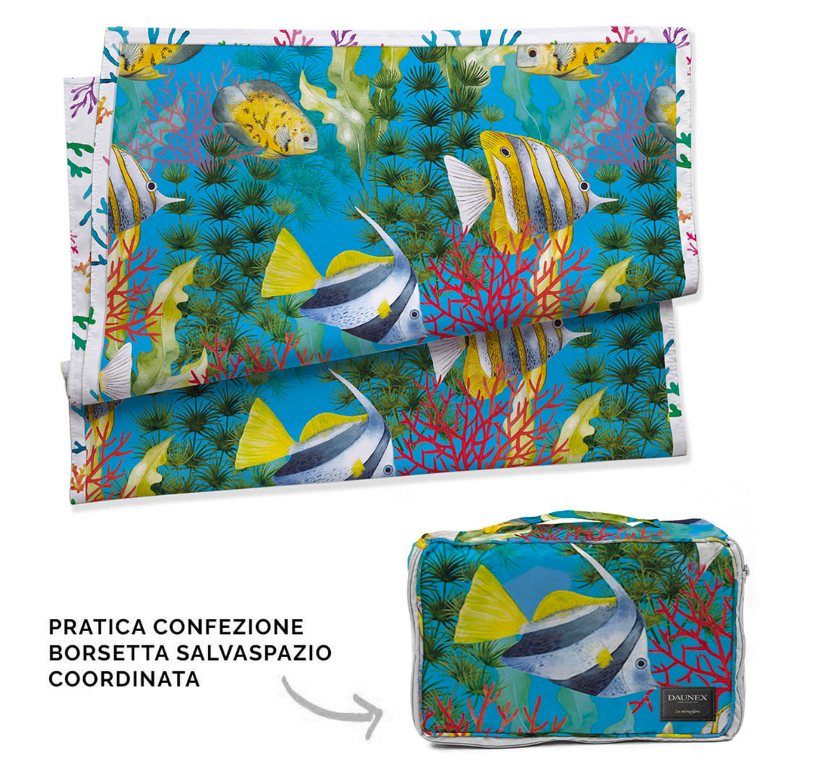 Daunex Telo Mare Doubleface In Microfibra Mare Blu Con Pochette