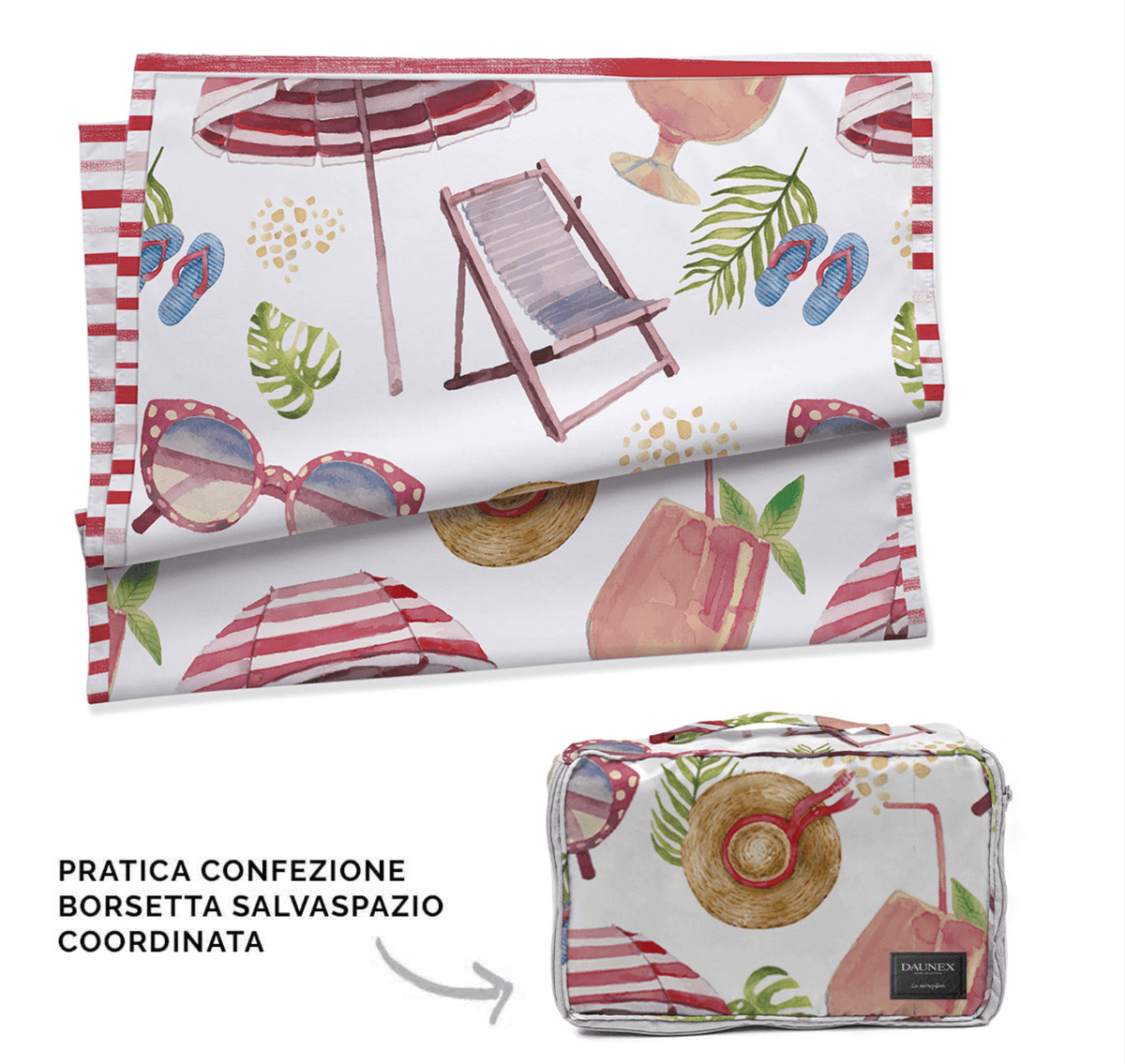 Daunex Telo Mare Doubleface In Microfibra Spiaggia Con Pochette