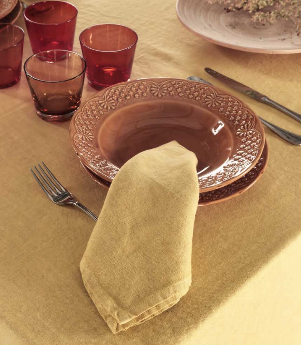 David Home Tovaglia In Lino Con Orlo E Piping Con Tovaglioli Piper