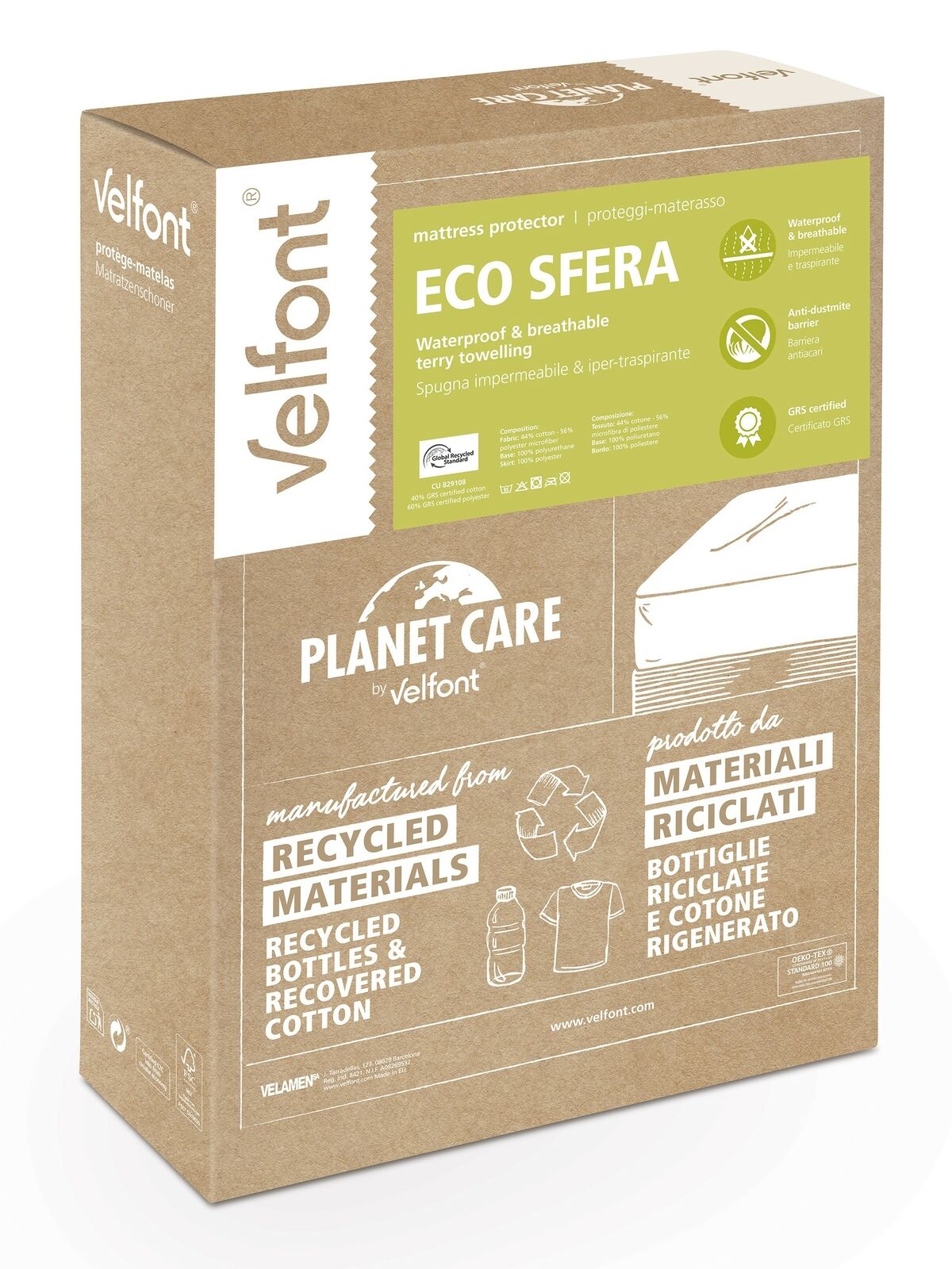 Velfont Proteggi Materasso In Spugna Impermeabile E Ipertraspirante Eco Sfera Antiacaro