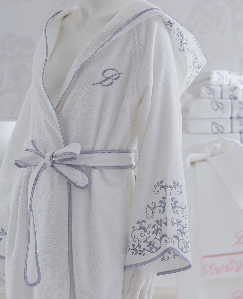 Blumarine Accappatoio Con Cappuccio Con Nastrino Applicato E Decoro Ricamato Emanuela