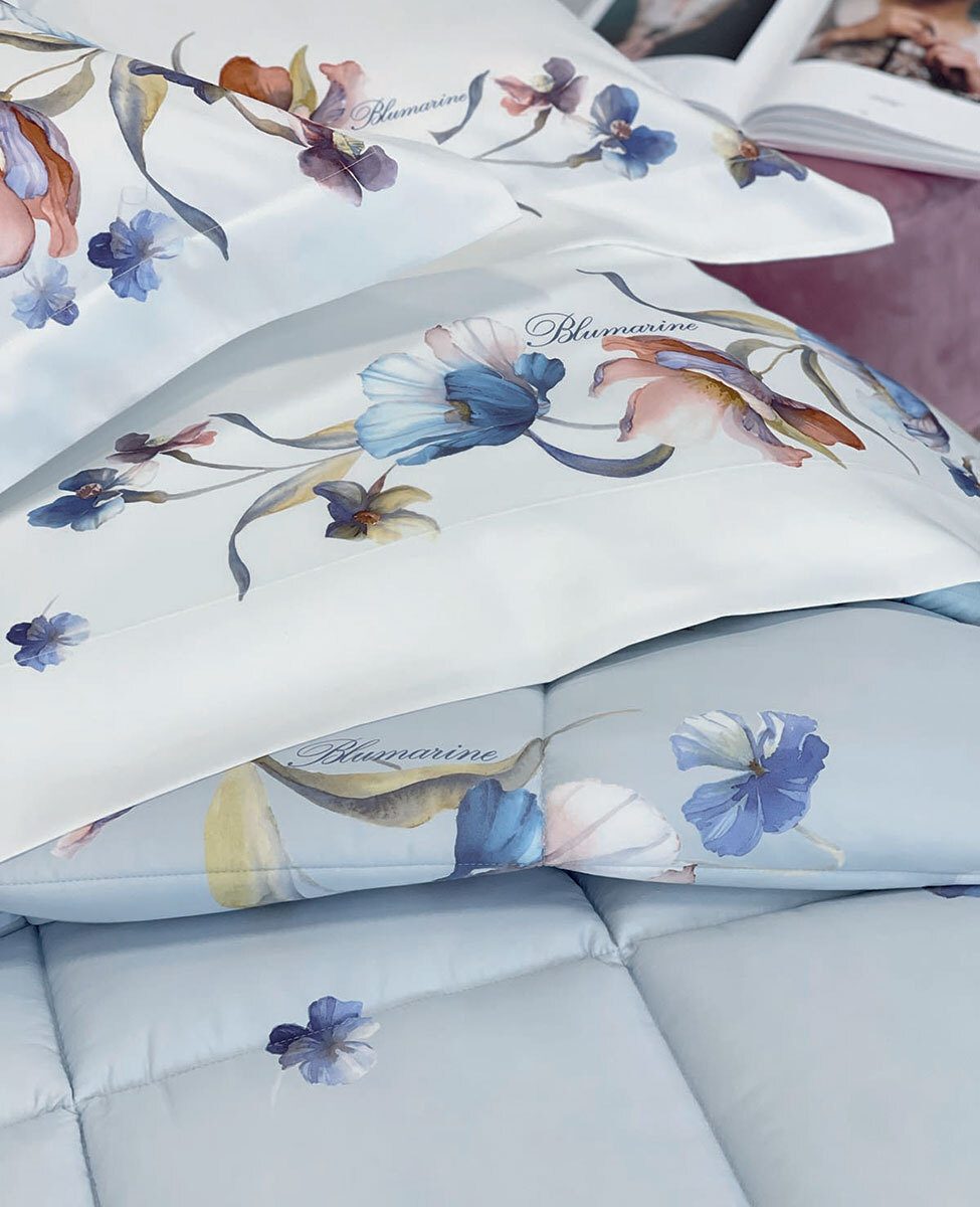 Blumarine Completo Lenzuola Matrimoniale In Raso Di Cotone Fleurette