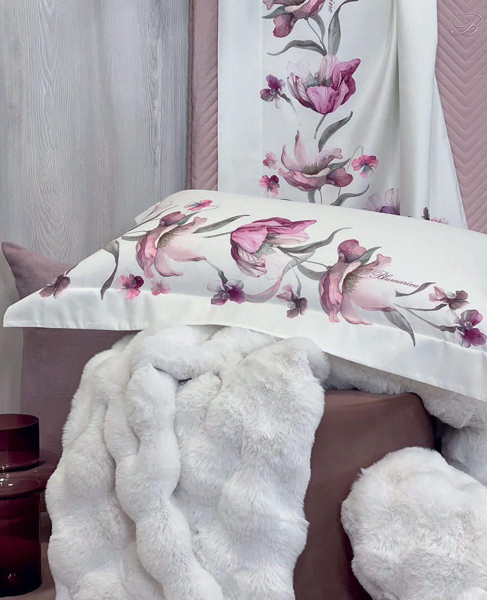 Blumarine Completo Lenzuola Matrimoniale In Raso Di Cotone Fleurette