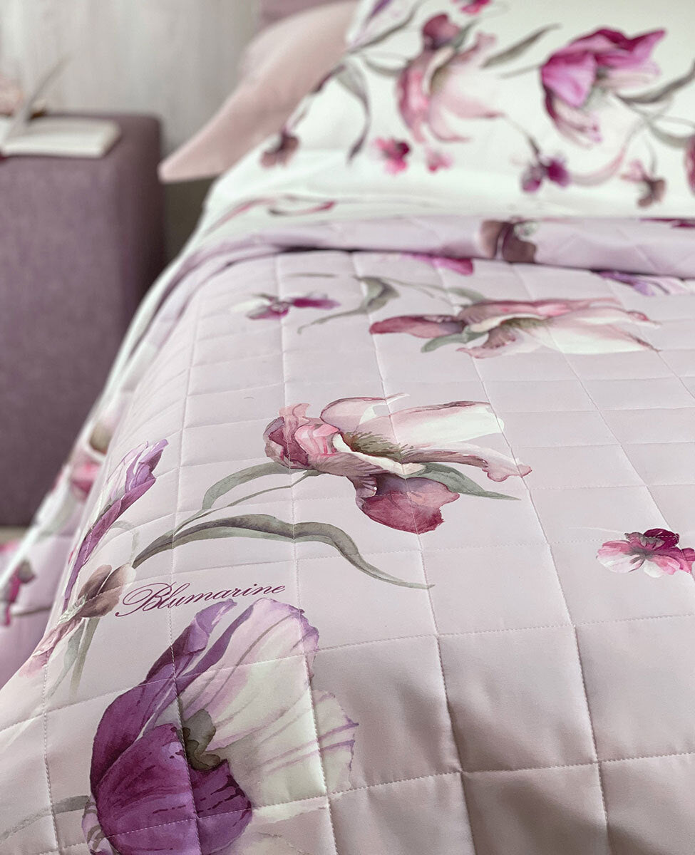 Blumarine Copriletto Trapuntato Matrimoniale In Raso Di Cotone Fleurette