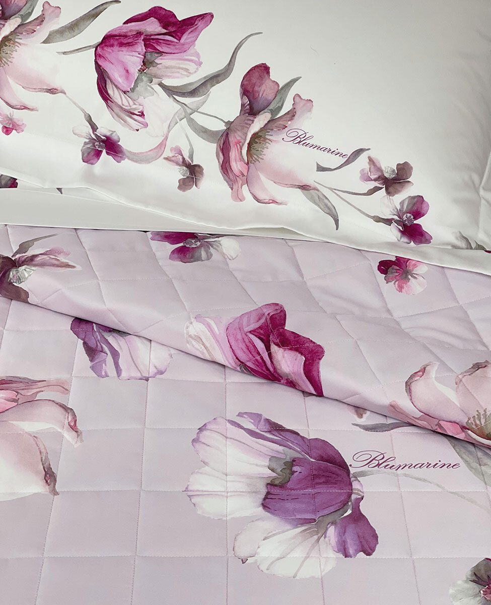 Blumarine Copriletto Trapuntato Matrimoniale In Raso Di Cotone Fleurette