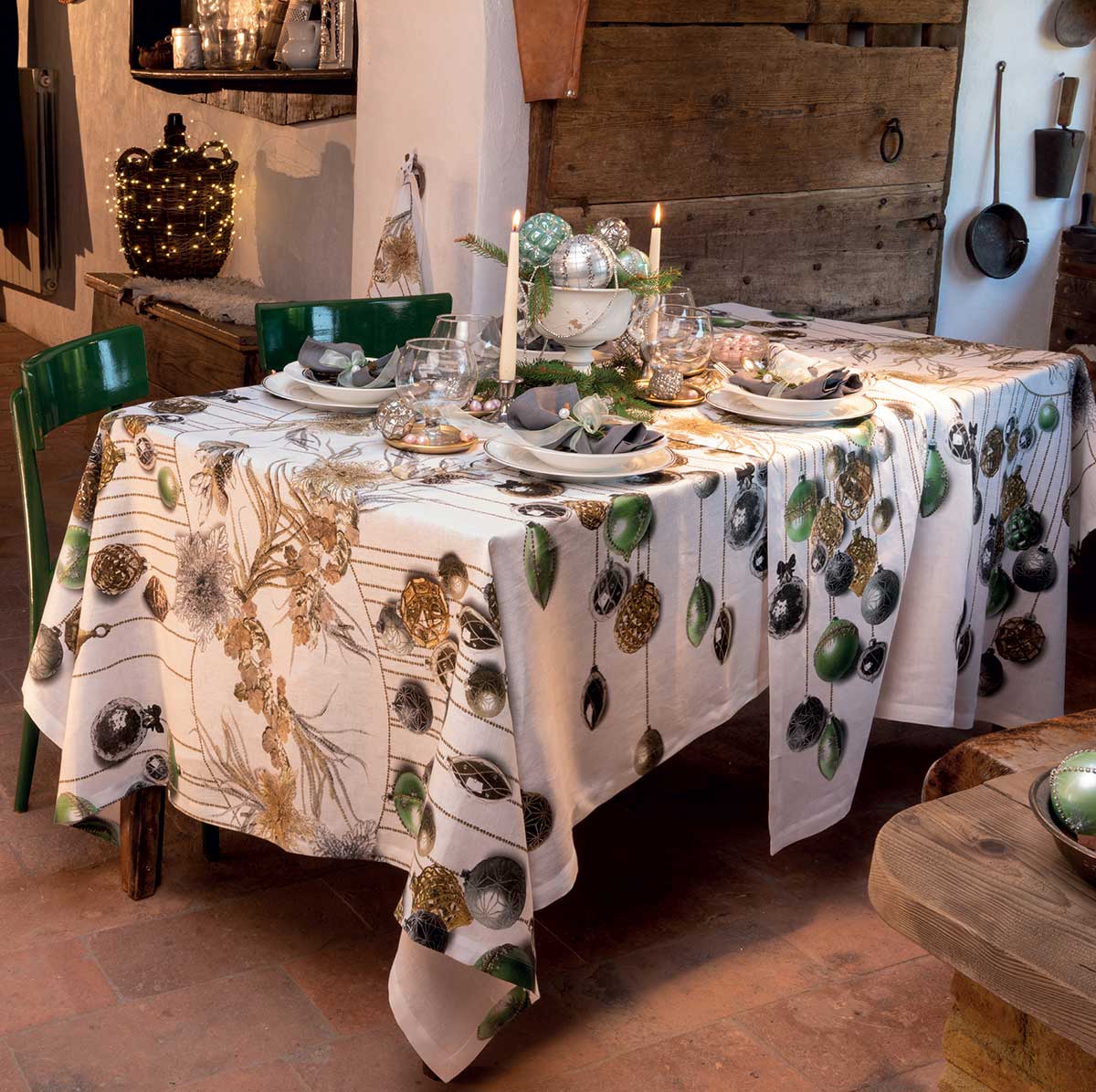 TESSITURA TOSCANA TELERIE TOVAGLIA NATALIZA E/O RUNNER IN LINO GLITTER
