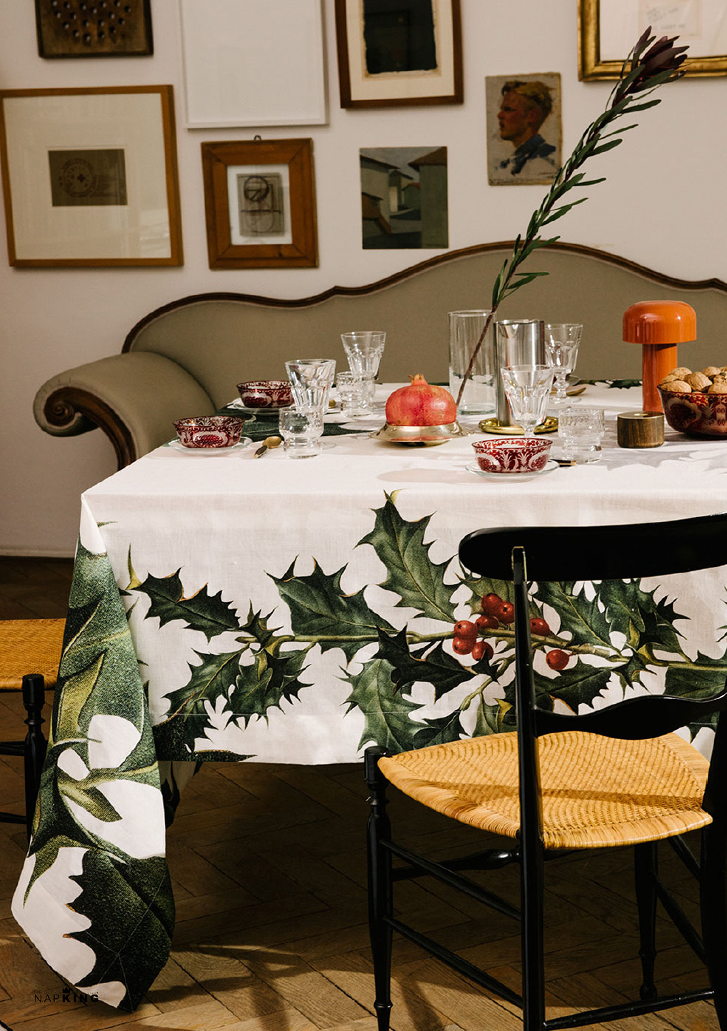 Napking Tovaglia Natalizia E/O Runner In Lino Stampato Ilex